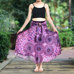 Bohotusk Purple Ink Splash Long Skirt With Coconut Buckle (& Strapless