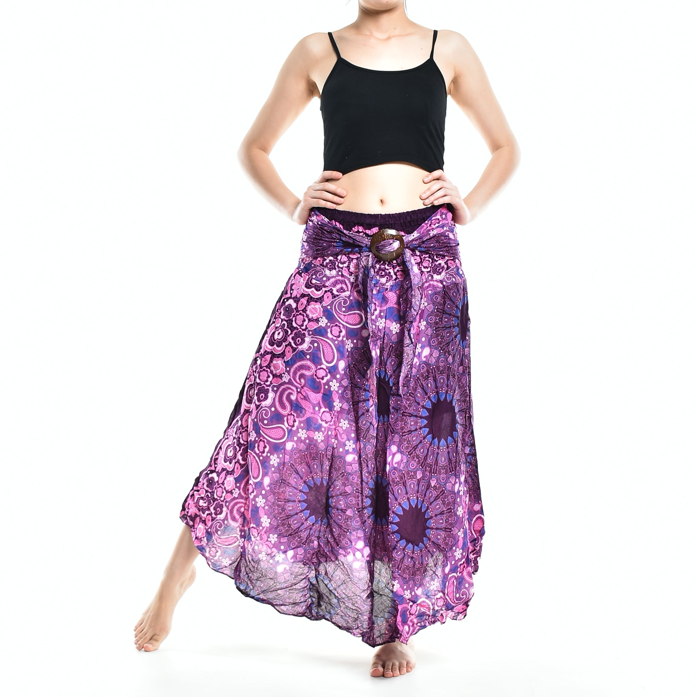 Bohotusk Purple Ink Splash Long Skirt With Coconut Buckle (& Strapless