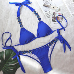 Bikini Sexy push up Crystal swimsuit female Halter swimwear women Knot