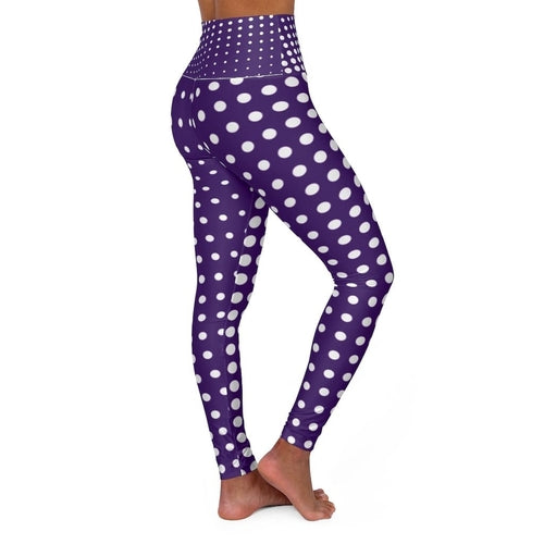 Womens High-waist Fitness Legging Yoga Pants, Purple White Polka Dot