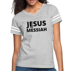 Womens Vintage Sport Graphic T-shirt, Jesus One Messiah Black